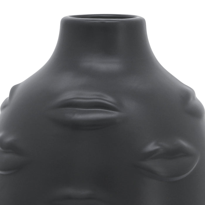 Vase de 10 po en céramique avec lèvres - noir