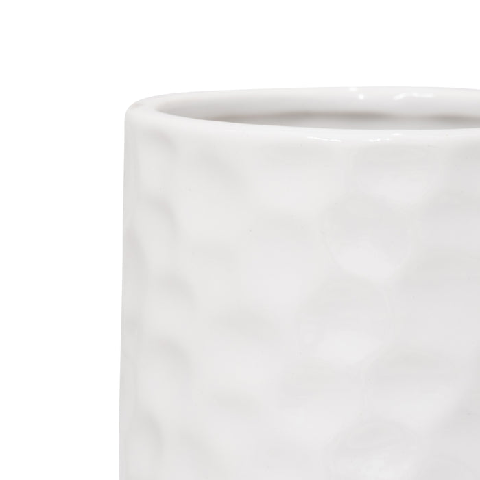 Vase de 13 po en céramique avec ceinture - blanc et doré