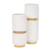 Vase de 13 po en céramique avec ceinture - blanc et doré