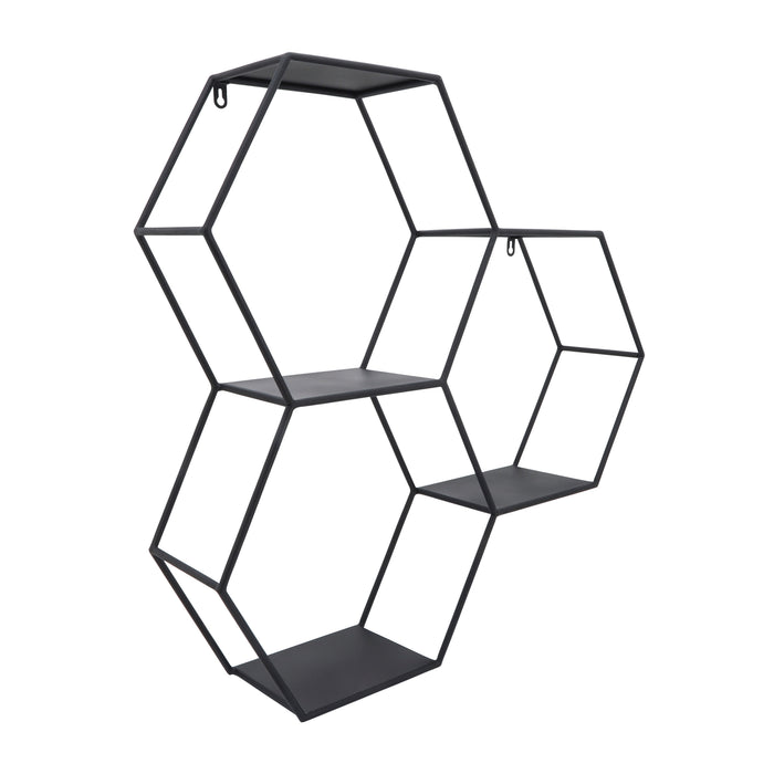 Étagère murale hexagonale de 26 po en fer métallique - noire