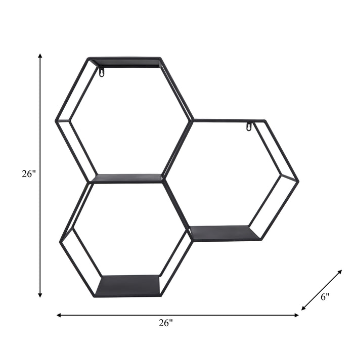 Étagère murale hexagonale de 26 po en fer métallique - noire