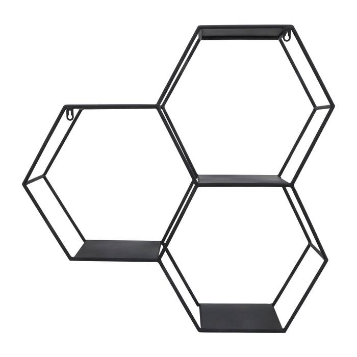 Étagère murale hexagonale de 26 po en fer métallique - noire