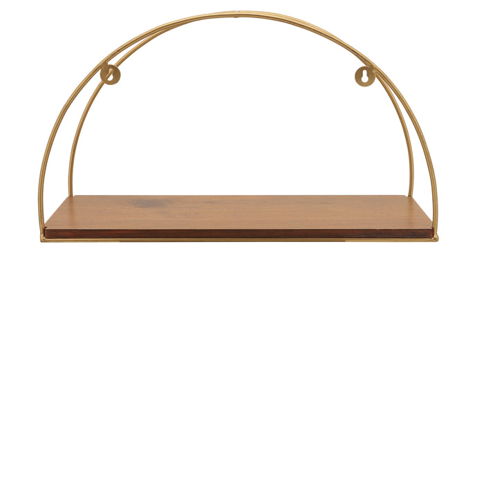 Ensemble de 3 tablettes murales en forme de demi-lune en bois et en métal - brun et doré