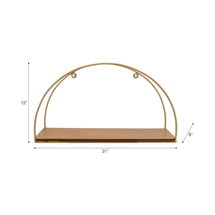 Ensemble de 3 tablettes murales en forme de demi-lune en bois et en métal - brun et doré