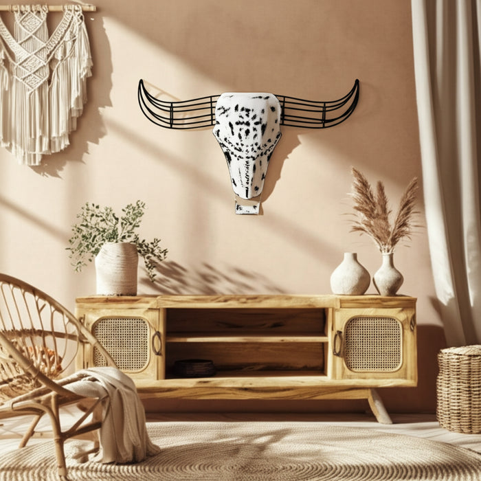Décoration murale bison de 12 po en métal - noire et blanche
