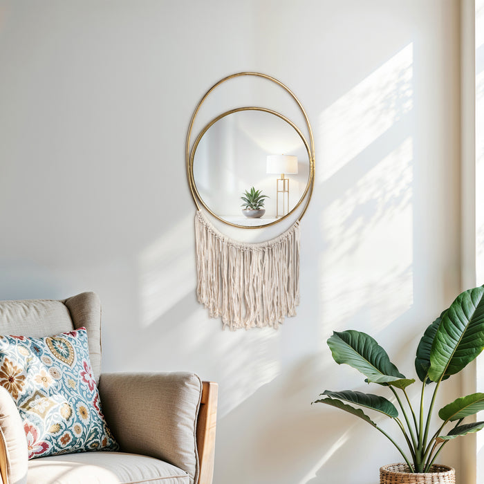 Décoration murale de 30 po en miroir et en métal - dorée et naturelle