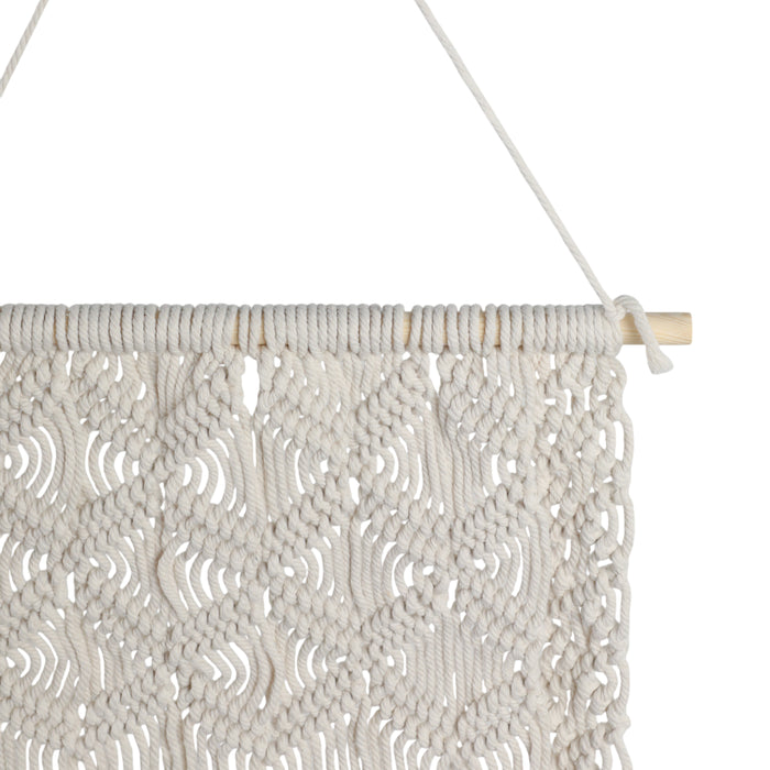 Décoration murale de 18 po en macramé et en bois - ivoire
