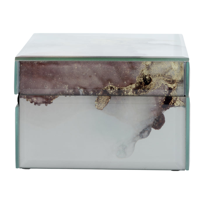 Boîte abstraite de 8 po x 5 po en bois - dorée et beige