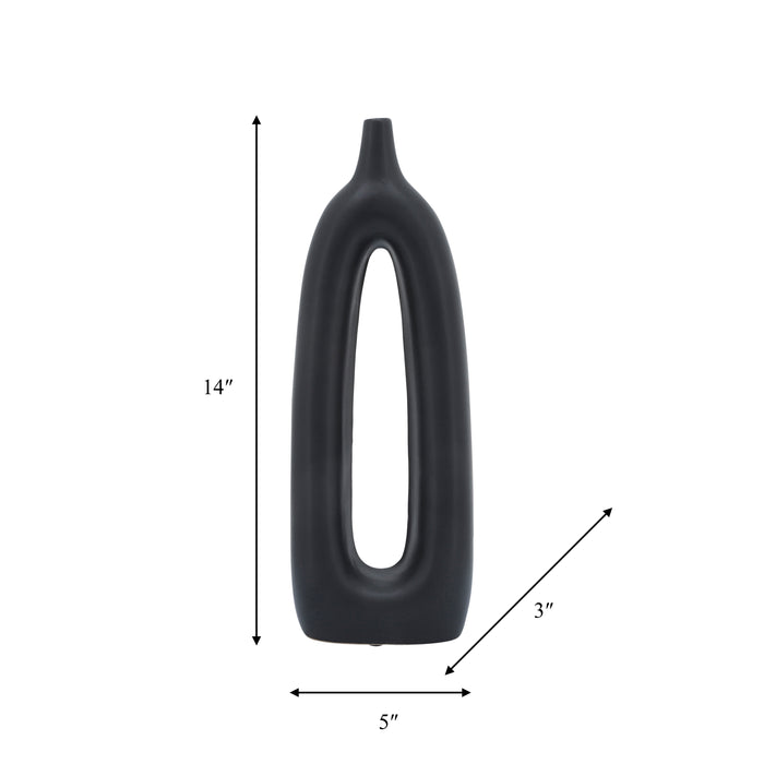 Vase de 14 po en céramique avec découpe - noir