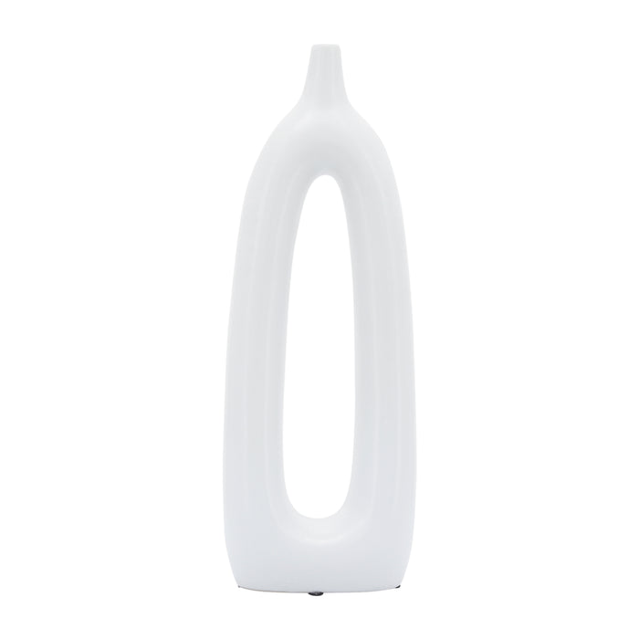 Vase de 14 po en céramique avec découpe - blanc