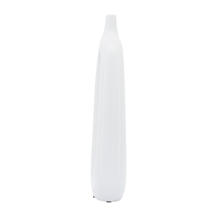 Vase de 14 po en céramique avec découpe - blanc