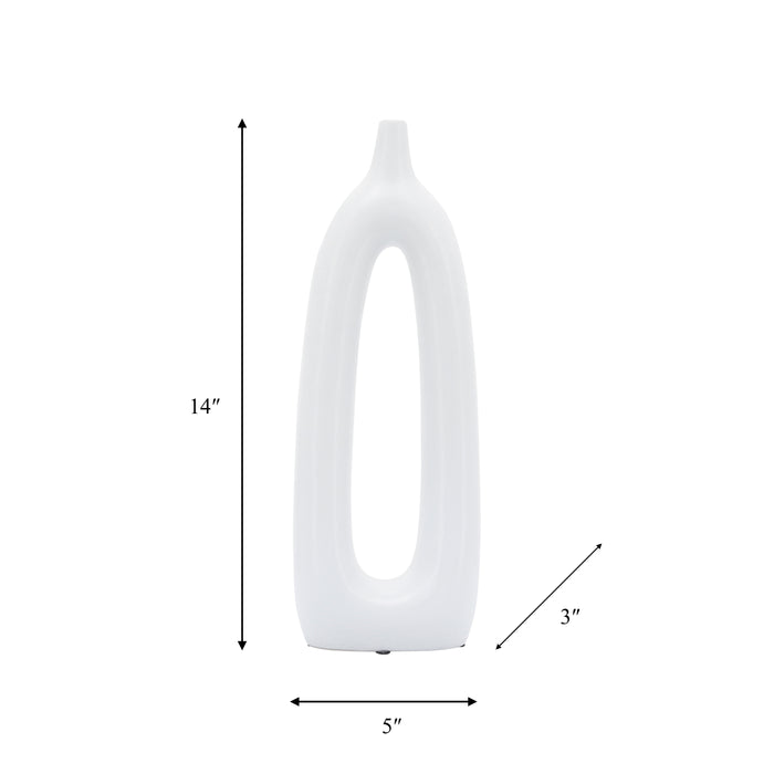 Vase de 14 po en céramique avec découpe - blanc