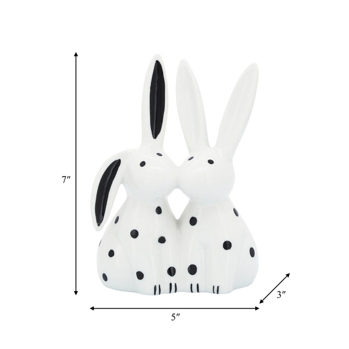Lapins qui s’embrassent de 7 po en porcelaine