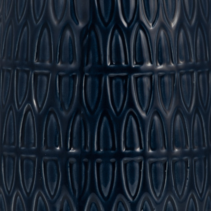 Vase gravé bleu marine de 10 po