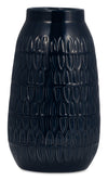Vase gravé bleu marine de 10 po