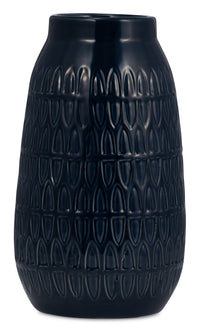 Vase gravé bleu marine de 10 po