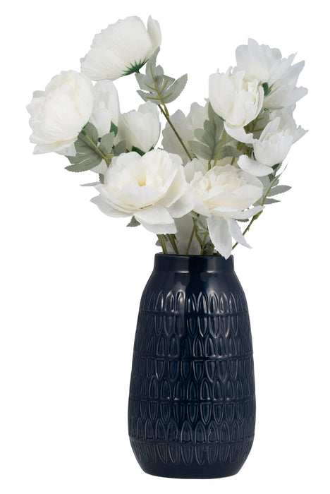 Vase gravé bleu marine de 10 po