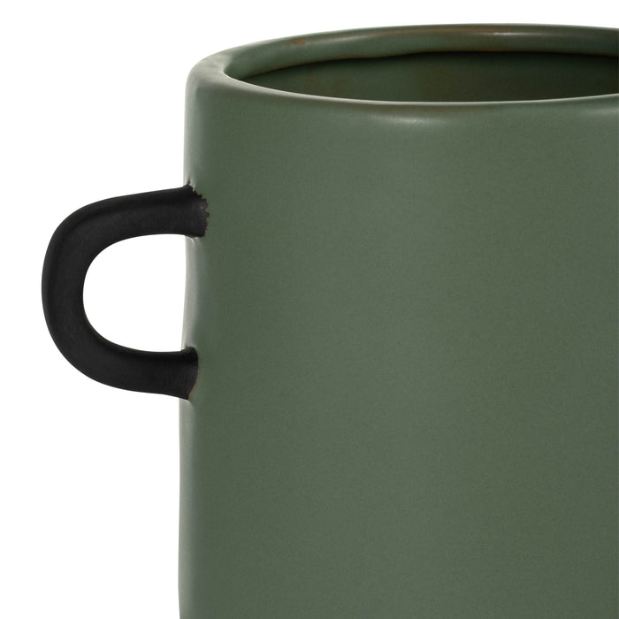 Vase à oreilles de 9 po en céramique - sauge foncé