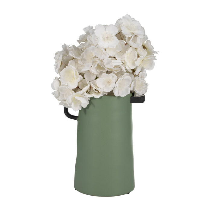Vase à oreilles de 9 po en céramique - sauge foncé