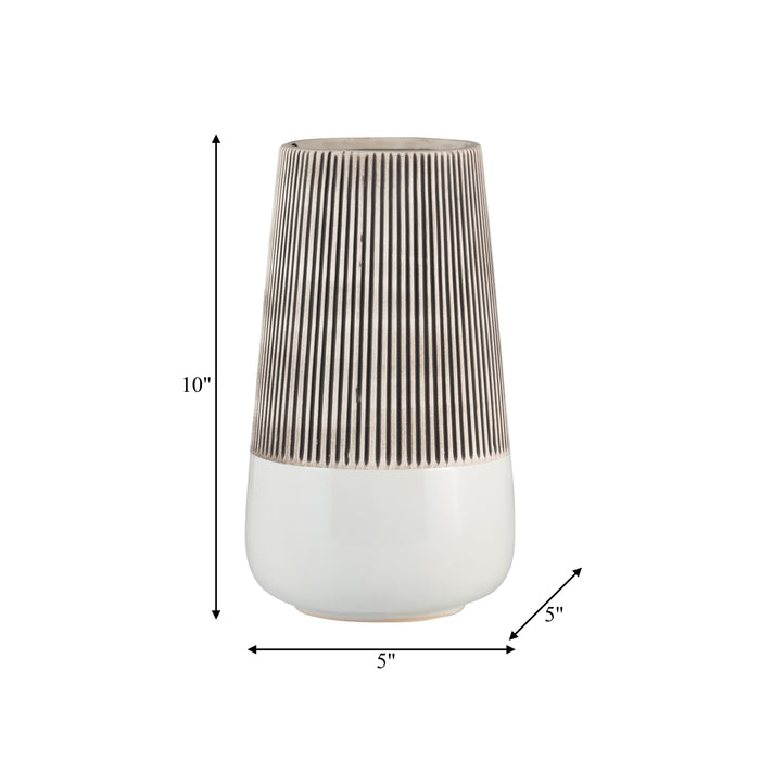 Vase strié de 10 po en céramique - ivoire