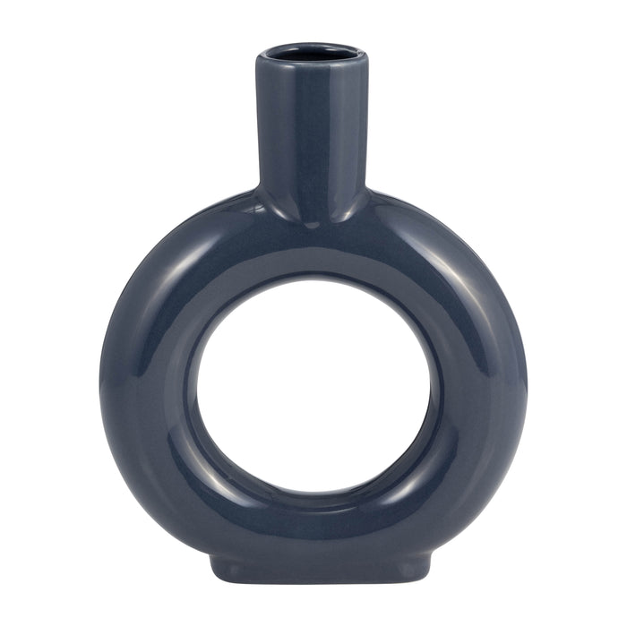 Vase de 9 po en céramique avec découpe - bleu cobalt