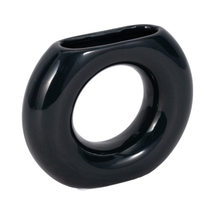 Vase de 5 po en céramique en forme de beigne - bleu marine