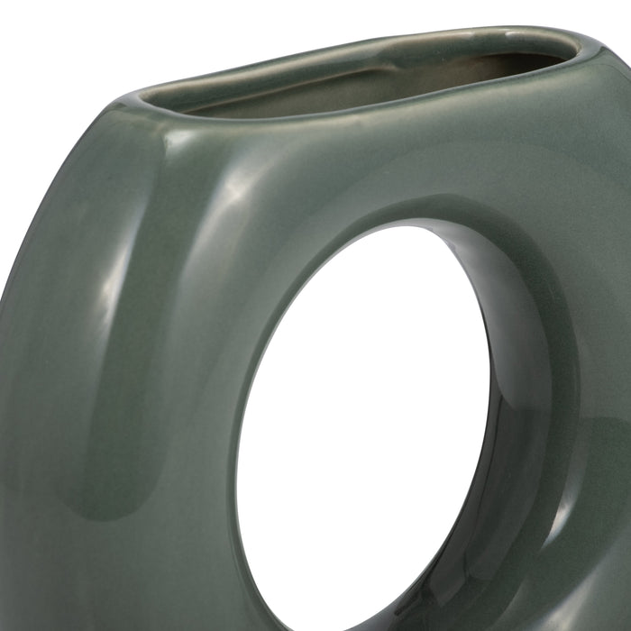 Vase en forme de beigne de 5 po en céramique - sauge foncé