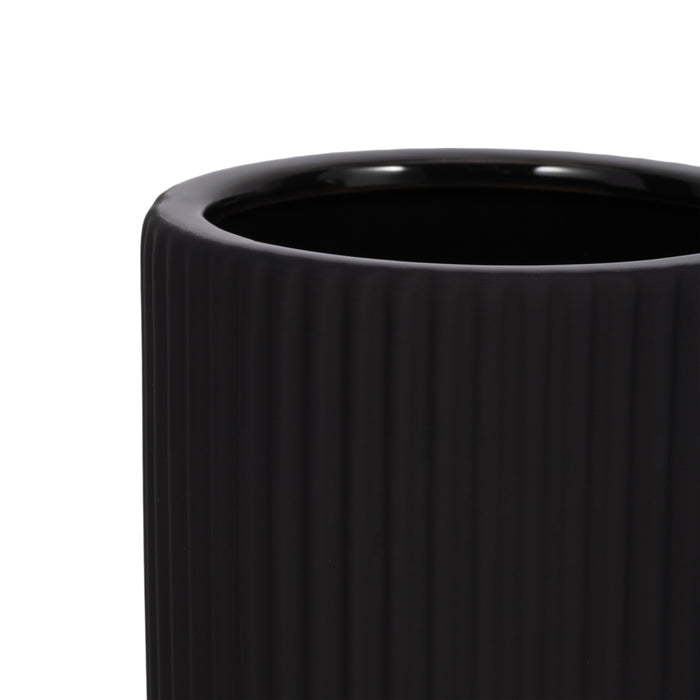 Vase strié de 7 po en céramique - noir