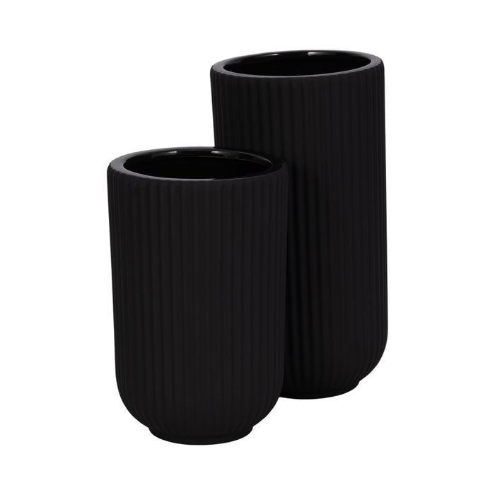 Vase strié de 7 po en céramique - noir