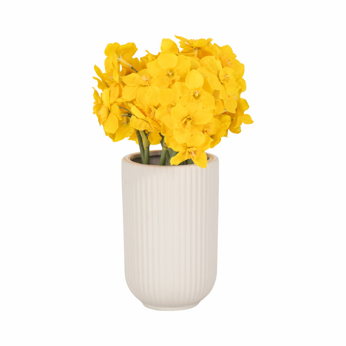 Vase strié de 7 po en céramique - blanc