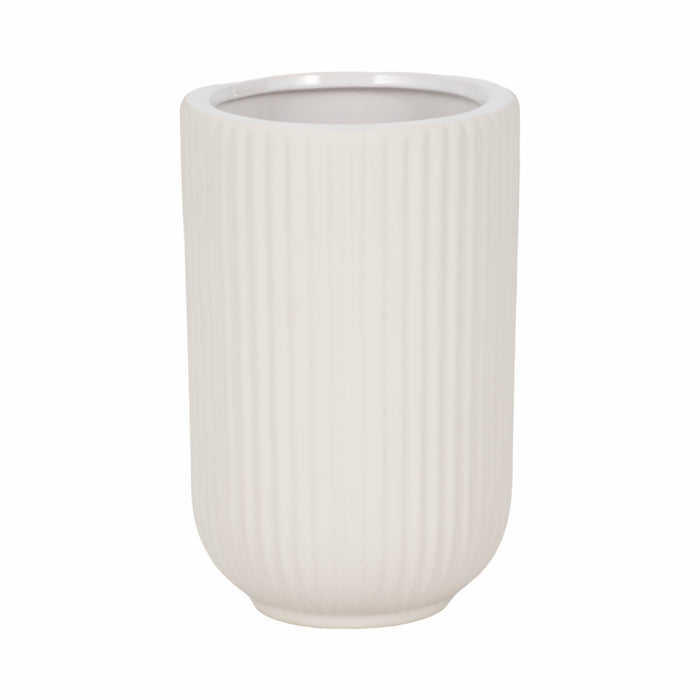 Vase strié de 7 po en céramique - blanc