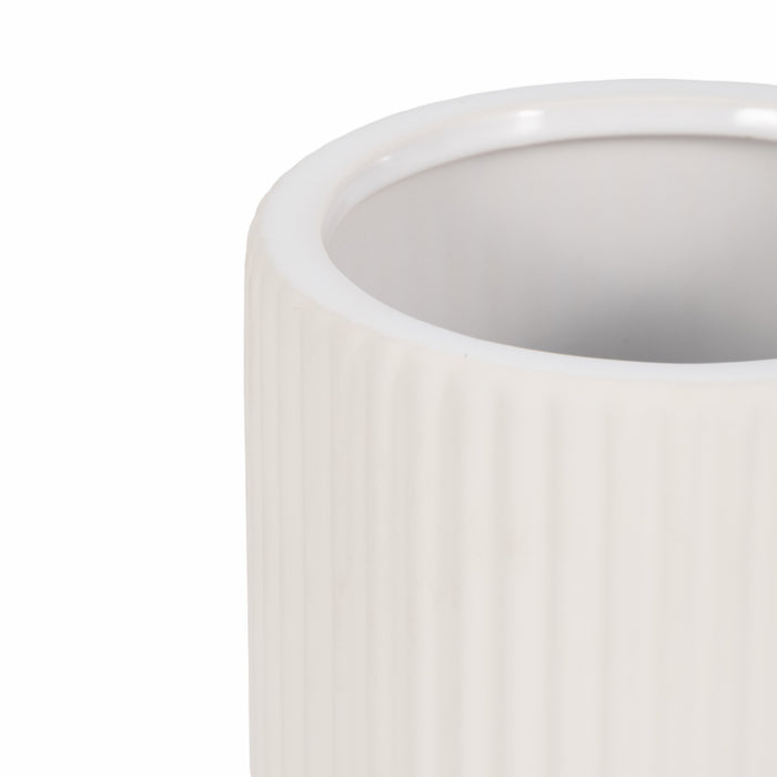 Vase strié de 7 po en céramique - blanc
