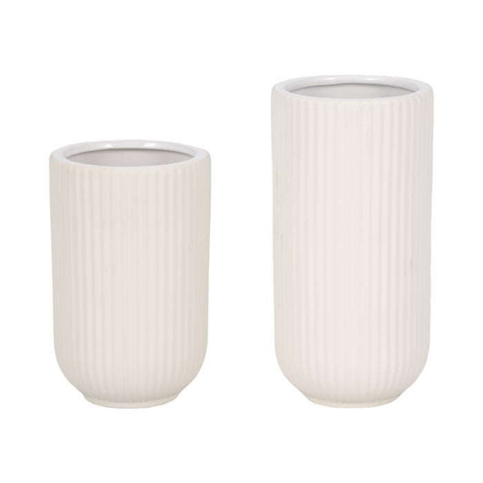 Vase strié de 7 po en céramique - blanc