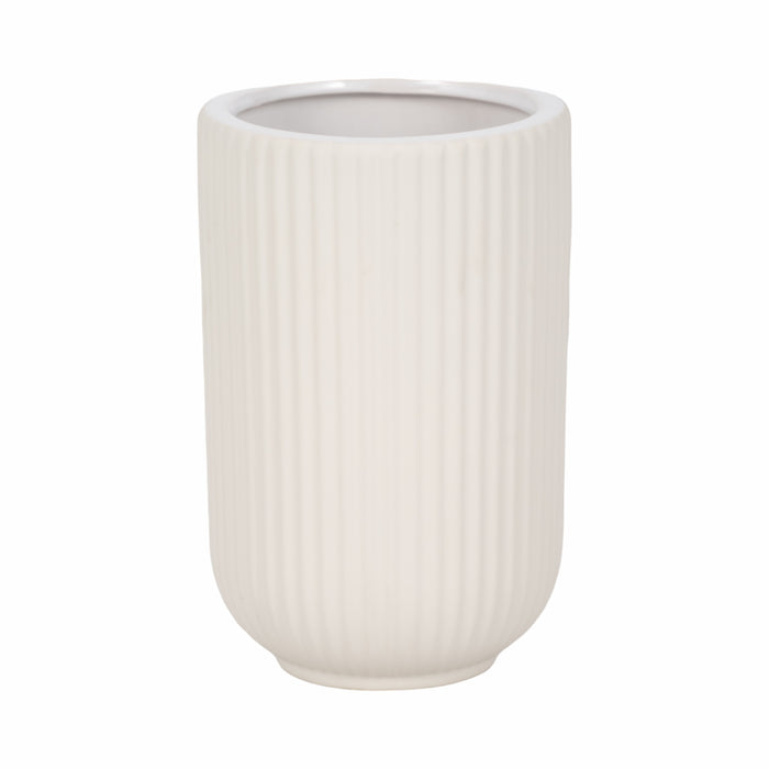 Vase strié de 7 po en céramique - blanc