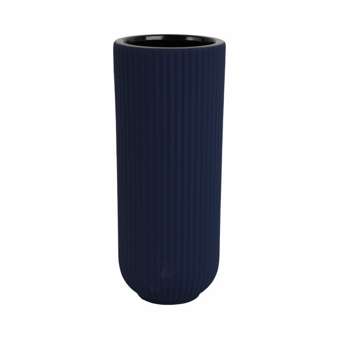 Vase strié de 11 po en céramique - bleu marine