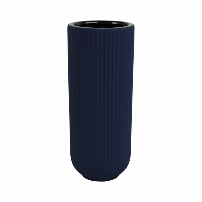 Vase strié de 11 po en céramique - bleu marine
