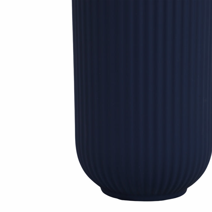 Vase strié de 11 po en céramique - bleu marine