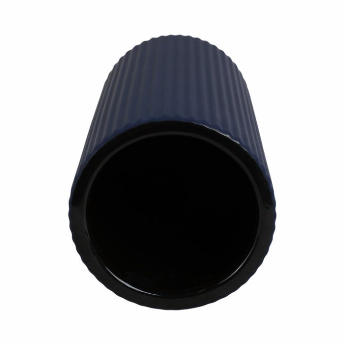 Vase strié de 11 po en céramique - bleu marine