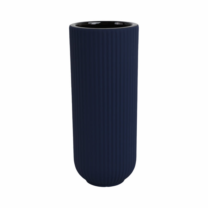 Vase strié de 11 po en céramique - bleu marine