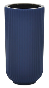 Vase strié en céramique bleu marine de 9 po