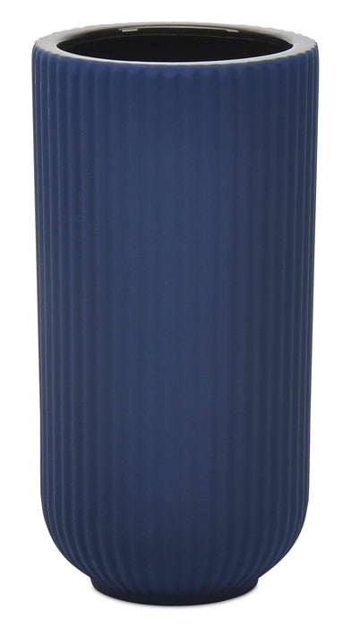 Vase strié en céramique bleu marine de 9 po