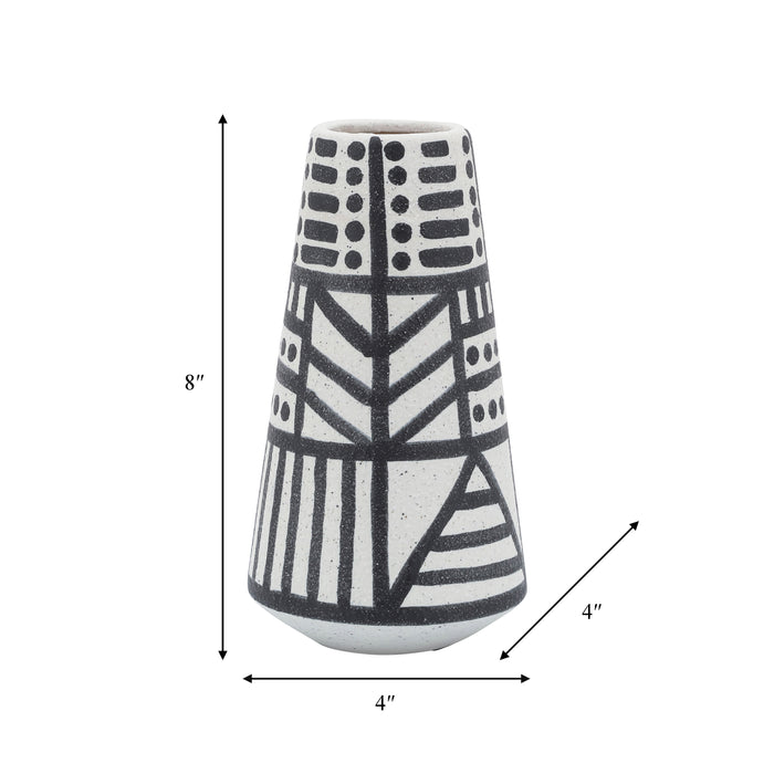 Vase éclectique de 8 po en céramique - noir et blanc