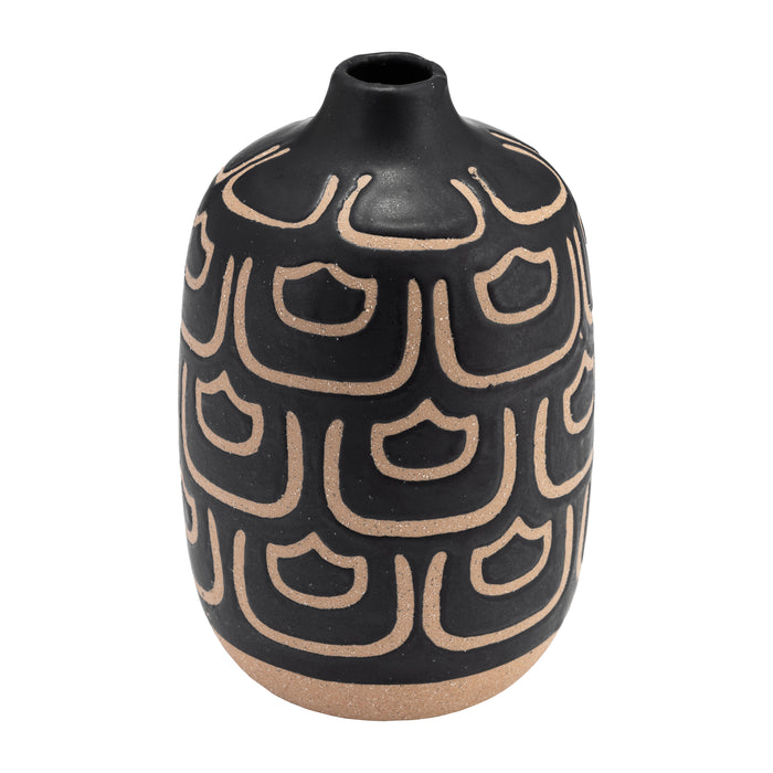 Vase décoratif de 10 po en céramique - noir et tan