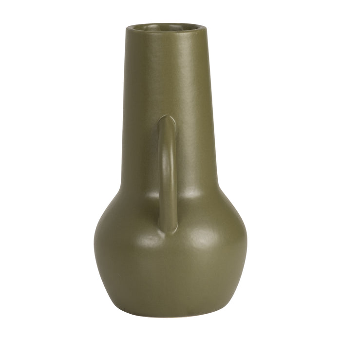 Vase de 8 po en céramique avec poignées - olive