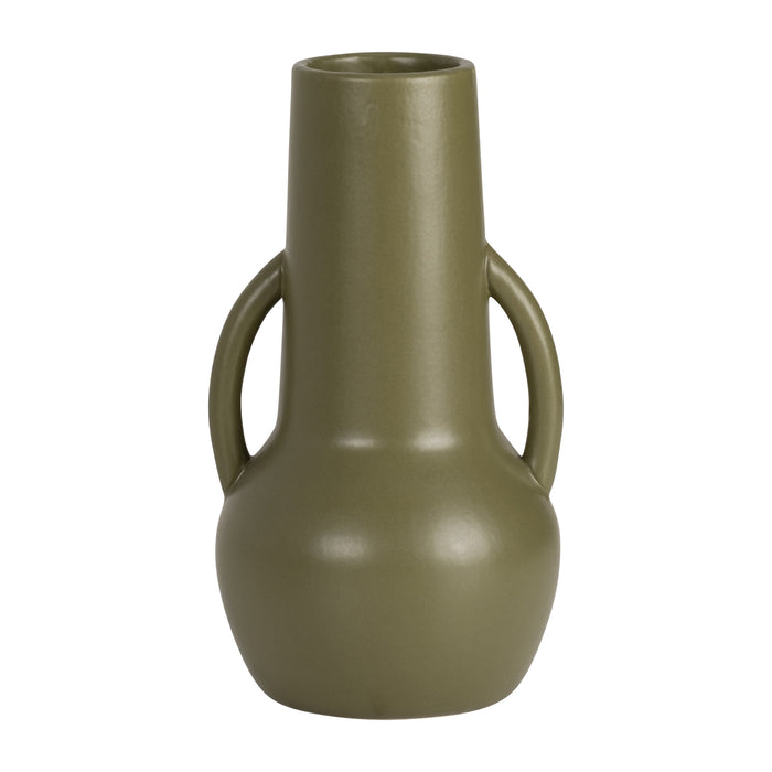 Vase de 8 po en céramique avec poignées - olive