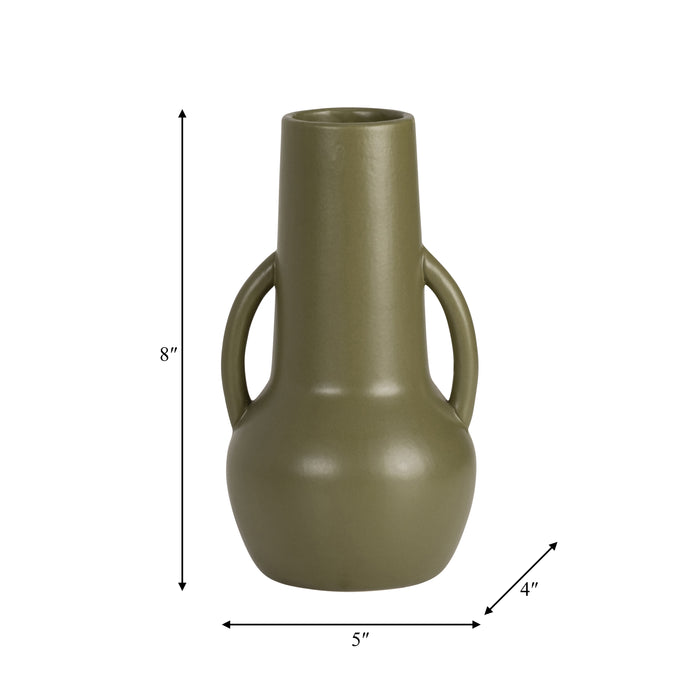 Vase de 8 po en céramique avec poignées - olive