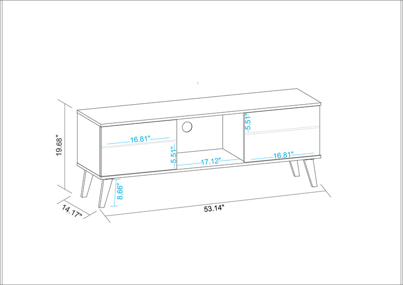 Meuble pour téléviseur Doyers de Manhattan Comfort de 53,15 po de style moderne du milieu du 20e siècle - blanc et brun noix