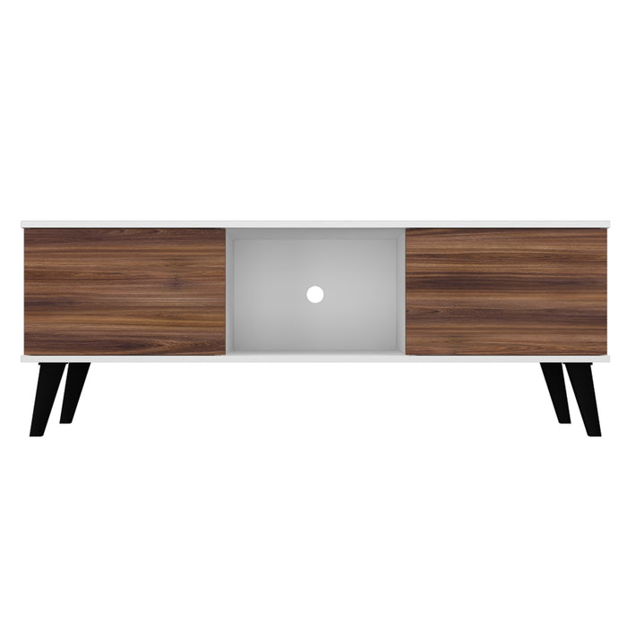 Meuble pour téléviseur Doyers de Manhattan Comfort de 53,15 po de style moderne du milieu du 20e siècle - blanc et brun noix