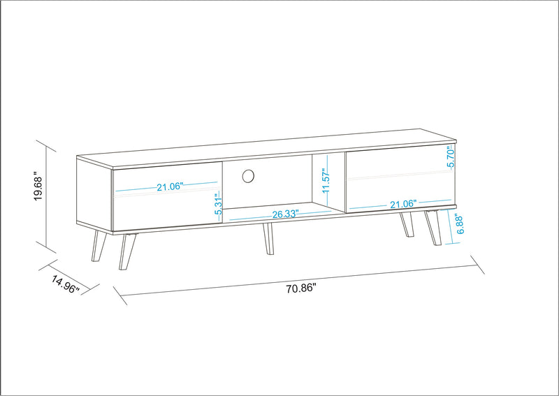 Meuble pour téléviseur Doyers de Manhattan Comfort de 70,87 po de style moderne du milieu du 20e siècle - brun noix