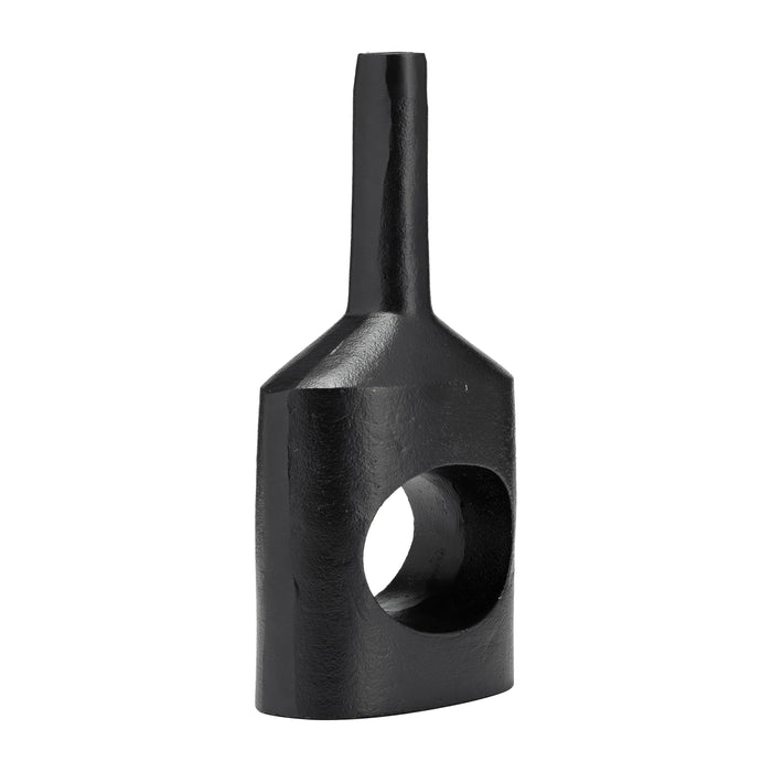 Petit vase moderne de 12 po en métal avec découpe - noir